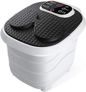 Motorized Foot Bath Spa Massager Feet Bath Spa with Heat and Massage 6 Massage Balls and Rollers with Acupuncture Points Bubble Surging for Feet Relief and Cleaning Timer Pedicure Stone