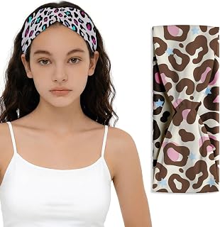 IAXIC Women Headbands Leopard Wide 2 Pack, Non-Slip Elastic Hair Accessories for Makeup Spa Skincare