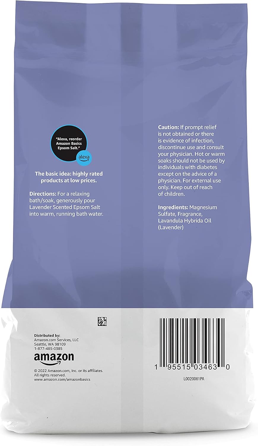 Amazon Basics Epsom Salt Soaking Aid, Lavender Scented, 3 Pound, 6-Pack (Previously Solimo)