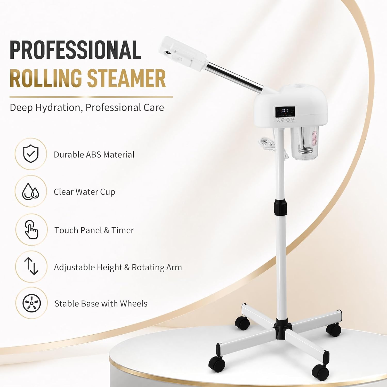 Winado Professional LCD Touch Screen Facial Steamer with Timer Function, Hot Mist Facial Vaporizer for Estheticians, Ideal for Home Beauty Spa Deep Cleansing & Skin Hydration, White