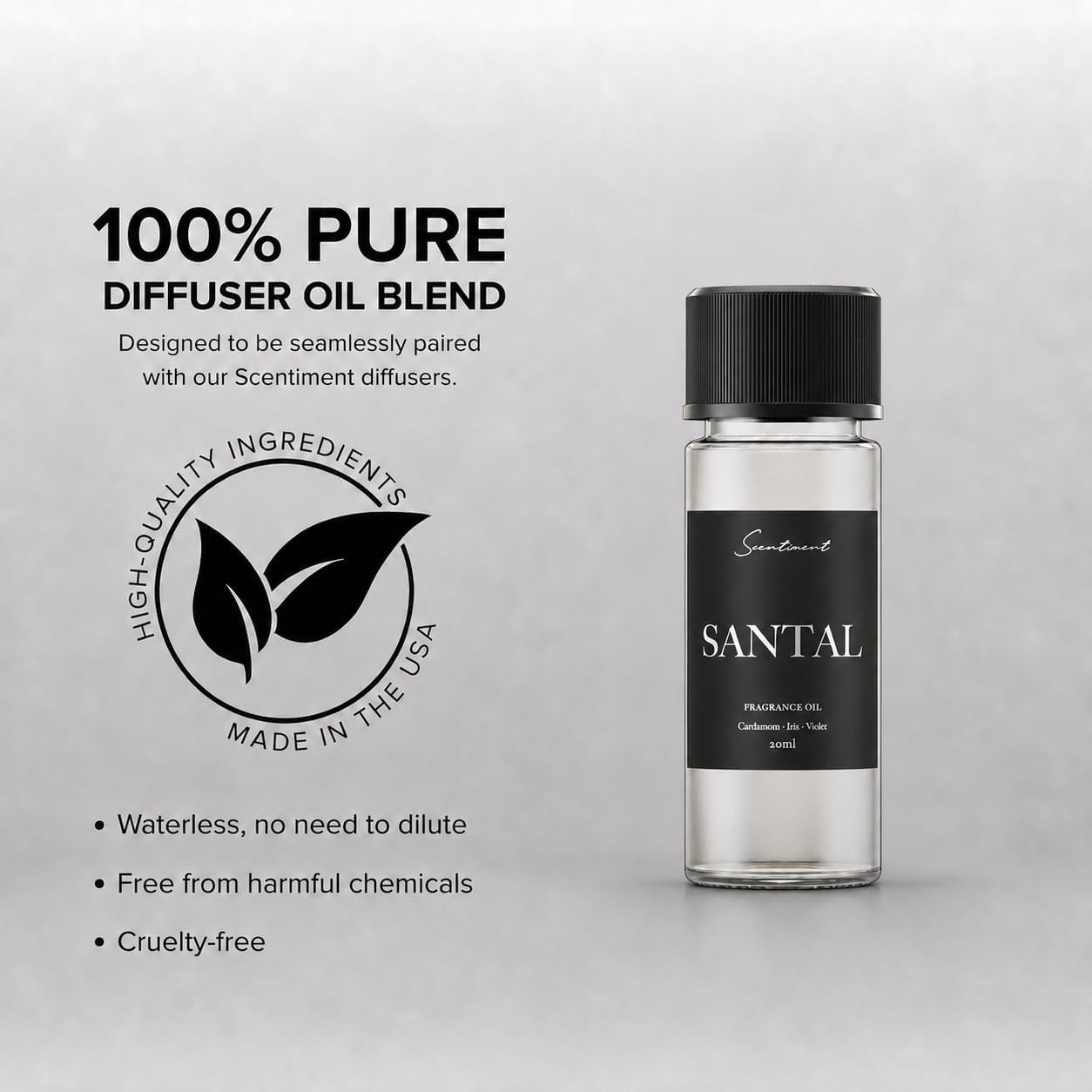 Scentiment Santal Diffuser Oil - Premium Hotel Scent with Notes of Cardamom, Cucumber, & Mint Home Scent, Aromatherapy Fragrance Oil Diffuser Refill - 0.68 fl oz (20 mL)