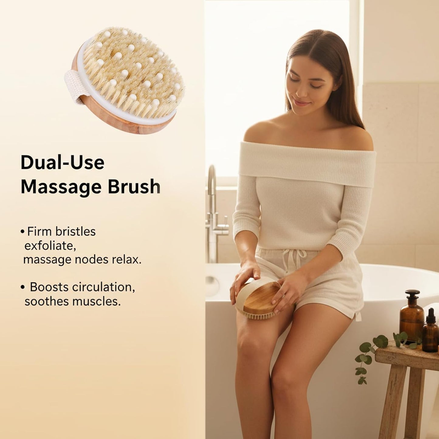 Dry Brush Set-4 Packs Natural Boar Bristle Dry Brushing Body Brush Exfoliating, Face, Foot, Bath Brush for Face and Body for Cellulite Lymphatic Drainage(Set A)