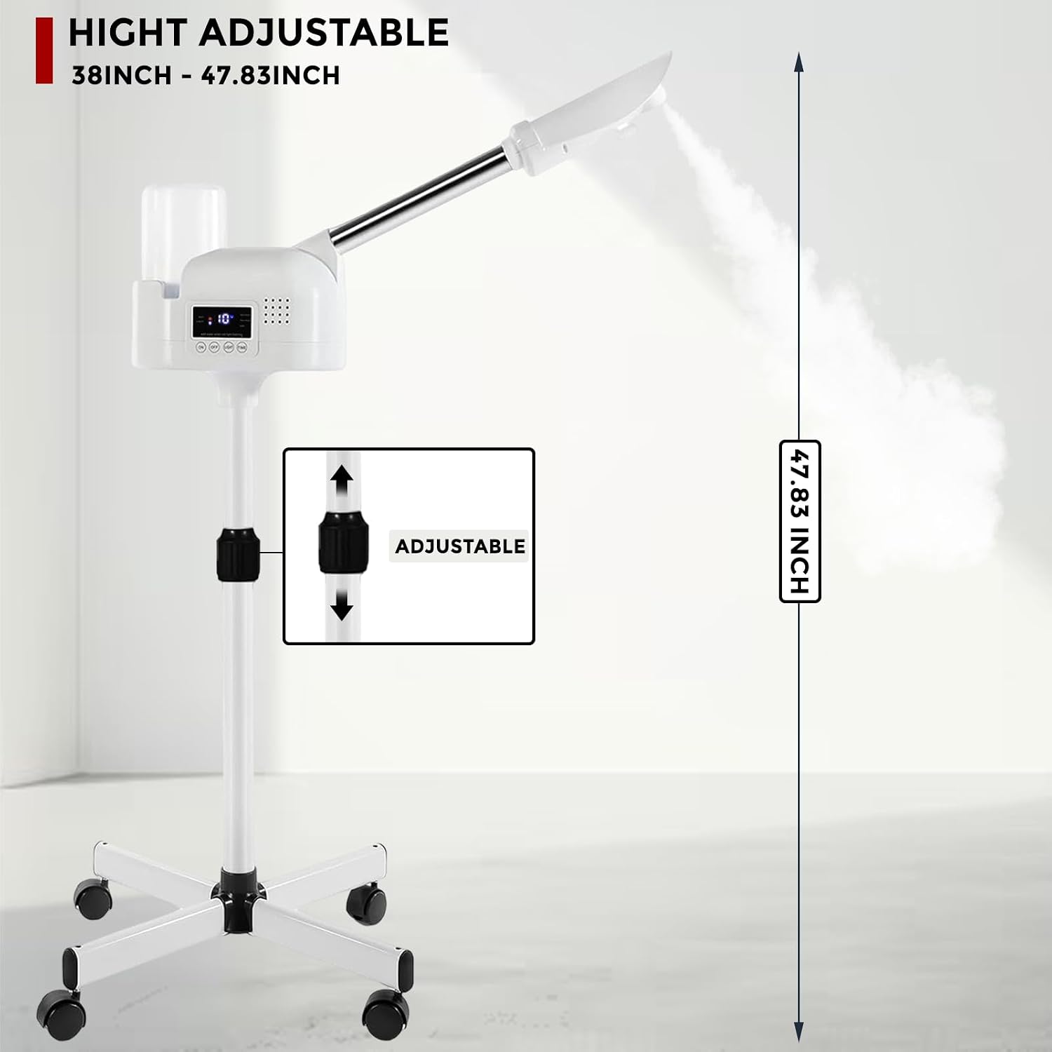 Professional Facial Steamer On Wheels for Esthetician, Touch Screen Vaporizador Facial Steamer with Hot Mist&Timer Function, Spa and Home Use
