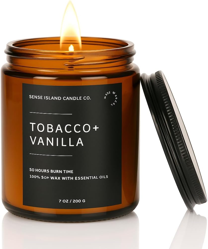 Tobacco Vanilla Scented Candles for Home Scented 50 Hrs Long Lasting 100% Soy Candle Gift for Men & Women