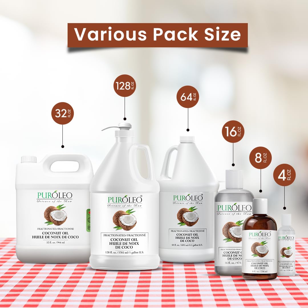 PUROLEO Fractionated Coconut Oil 64 Fl Oz/1900 ML (Packed In Canada) 100% Natural and odorless Moisturizer & Carrier Oil l Hair Skin Body, Aromatherapy, Massage, Makeup Remover