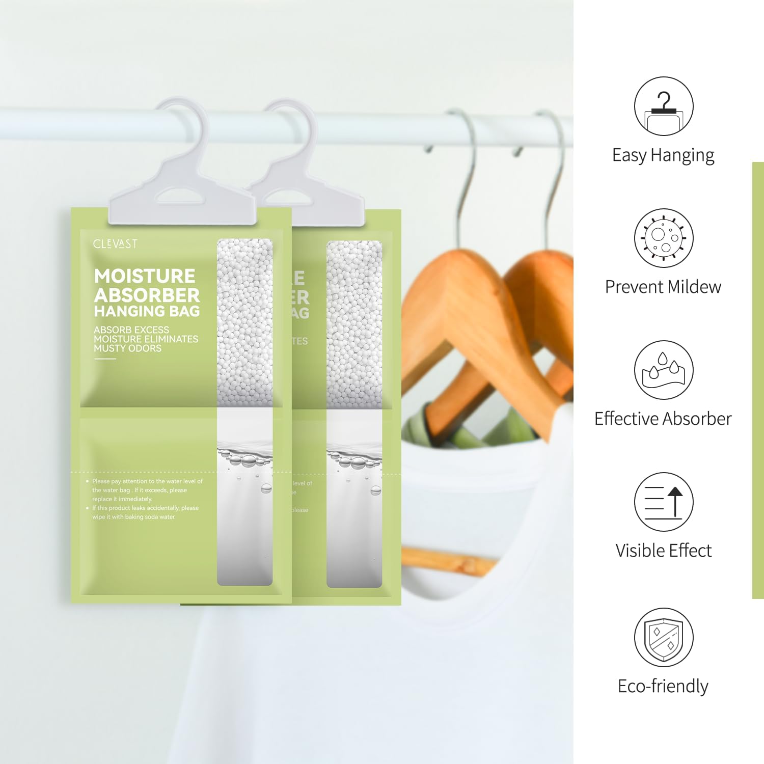 CLEVAST Moisture Absorbers Packets 10 Pack, Dehumidifier Bags for Closet, Scented Hanging Humidity Absorber in Wardrobes, Bedrooms, Bathrooms (Jasmine)