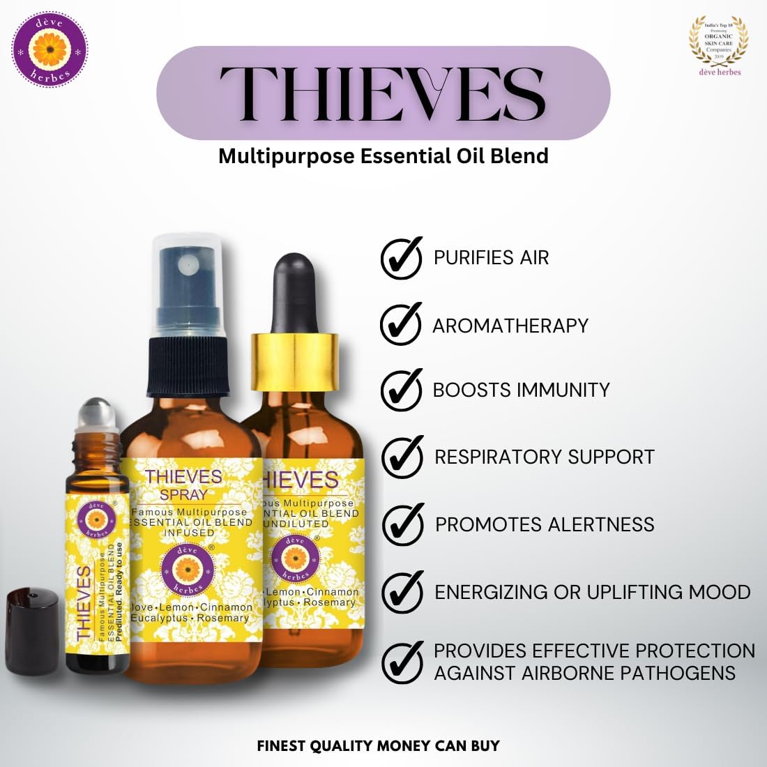 Deve Herbes Thieves Multipurpose Undiluted Essential Oil Blend with Glass Dropper 15ml (0.50 oz)