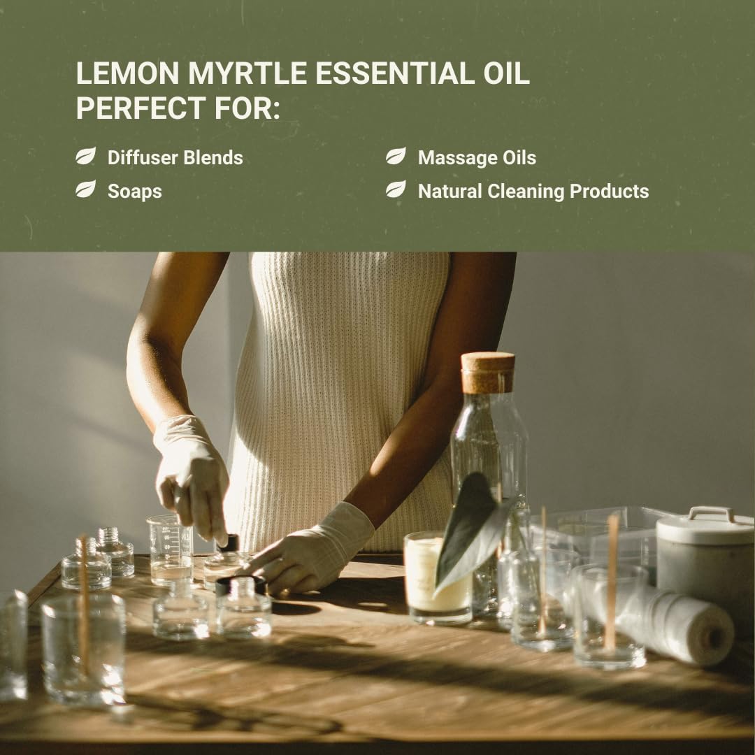 Lemon Myrtle Essential Oil - Experience an Invigorating, Fresh Citrus Aroma - Pure, Undiluted Therapeutic Grade Essential Oil - 2lbs