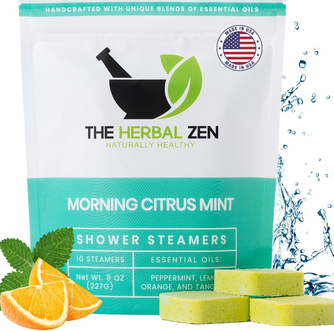 Morning Citrus Mint Shower Steamers Aromatherapy for Energy - USA Made Mothers Day Gift for Mom - Peppermint & Orange Shower Bomb Tablets – Soothing Natural Essential Oils (10 Pack)