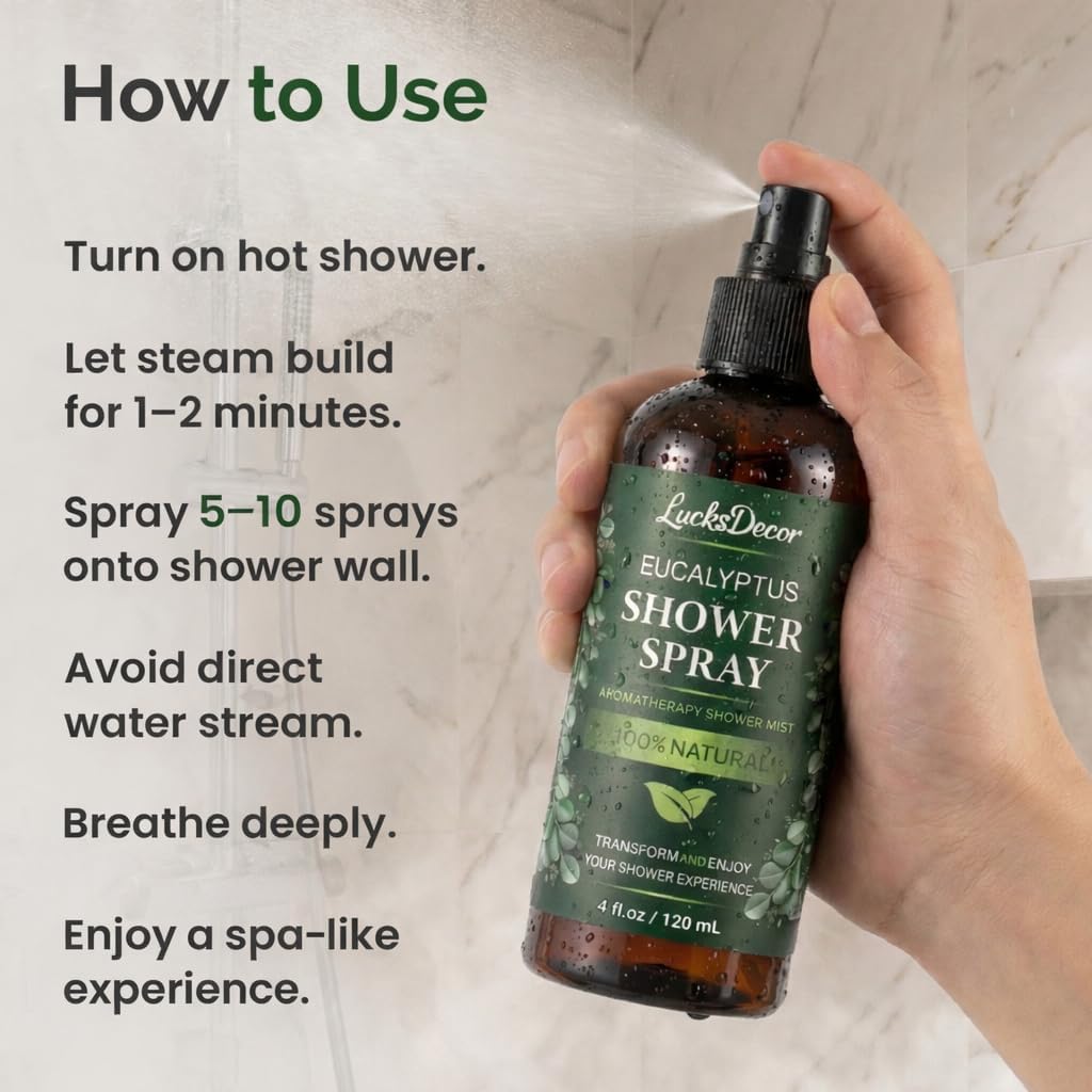 Eucalyptus Shower Spray 4oz – Aromatherapy Shower Mist, Spa and Sauna Inspired Shower Steamer Alternative for Refreshing, Relaxing Showers - Bath Oil Spray Bath Eucalyptus Essential Oil