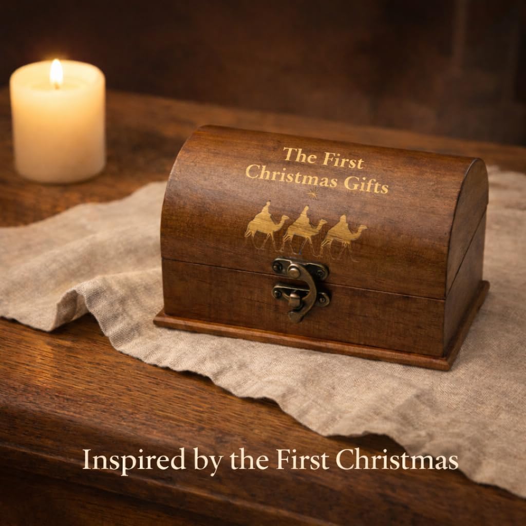 Three Kings Gifts - Gold,Frankincense and Myrrh Gift Set from Holy Land - Nativity Keepsake Set - Christian Faith Worship Display Box & Scripture Card