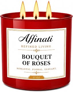 Affinati Bouquet of Roses 3 Wick Scented Candle – Large Soy Blend Candle, Strong Scent Throw Fresh Floral Bouquet Aromatherapy Candles, Premium Elegant Gift for Women