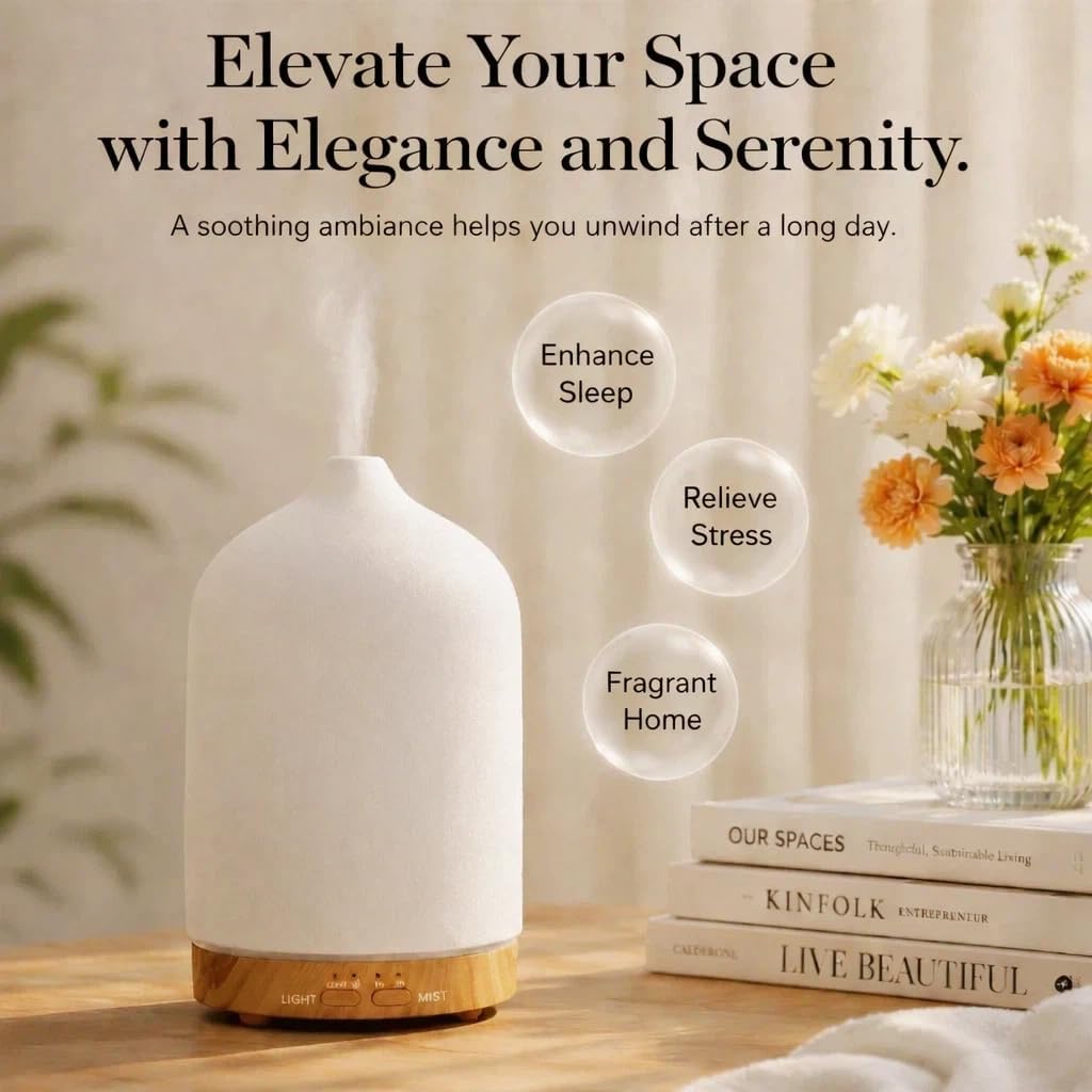 200ml Aromatherapy Diffuser with 7 Soothing Colors, Ultra-Quiet Operation, Auto Timer, and Humidifier for Restful Nights