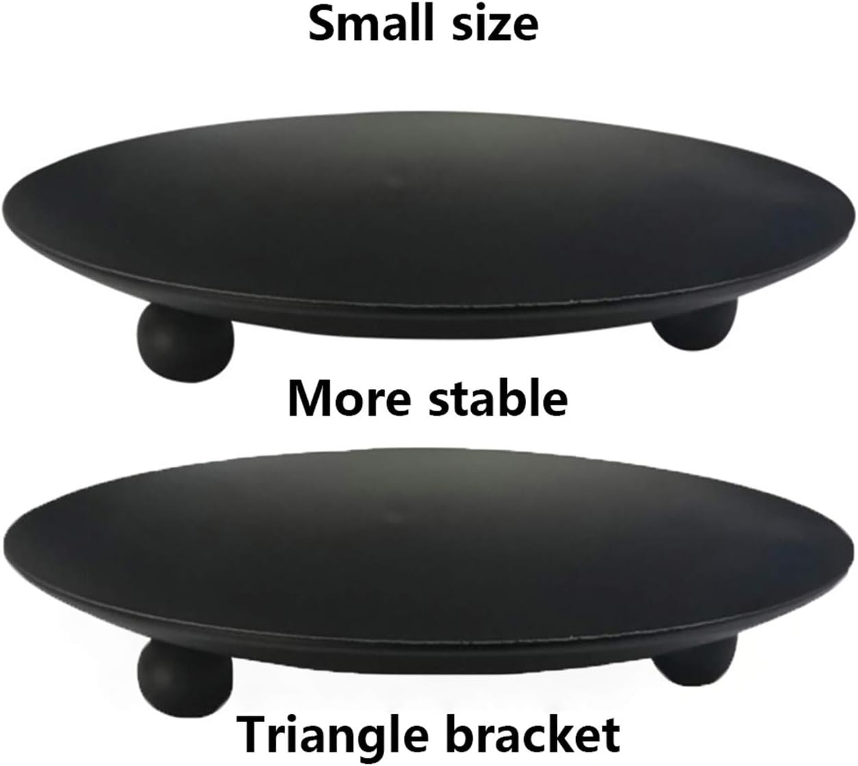 YYaaloa 2 pcs Black Decorative Iron Plate Candle Holder 4.33'' Candle Stand Candle Plate for LED & Wax Candles, Incense Cones, Spa, Weddings (Black-2 Pack)