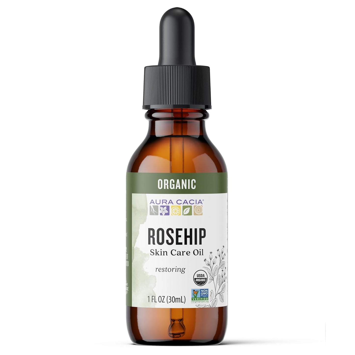 Aura Cacia Organic Rosehip Skin Care Oil | GC/MS Tested for Purity | 30ml (1 fl. oz.)