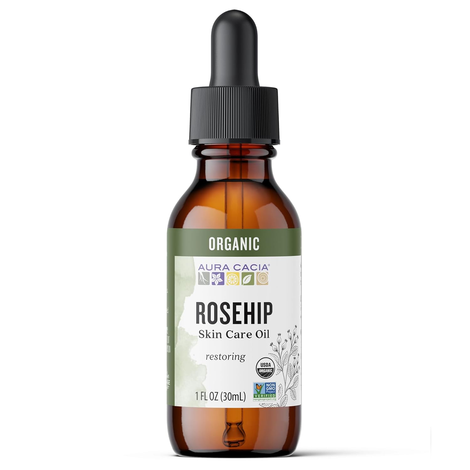 Aura Cacia Organic Rosehip Skin Care Oil | GC/MS Tested for Purity | 30ml (1 fl. oz.)