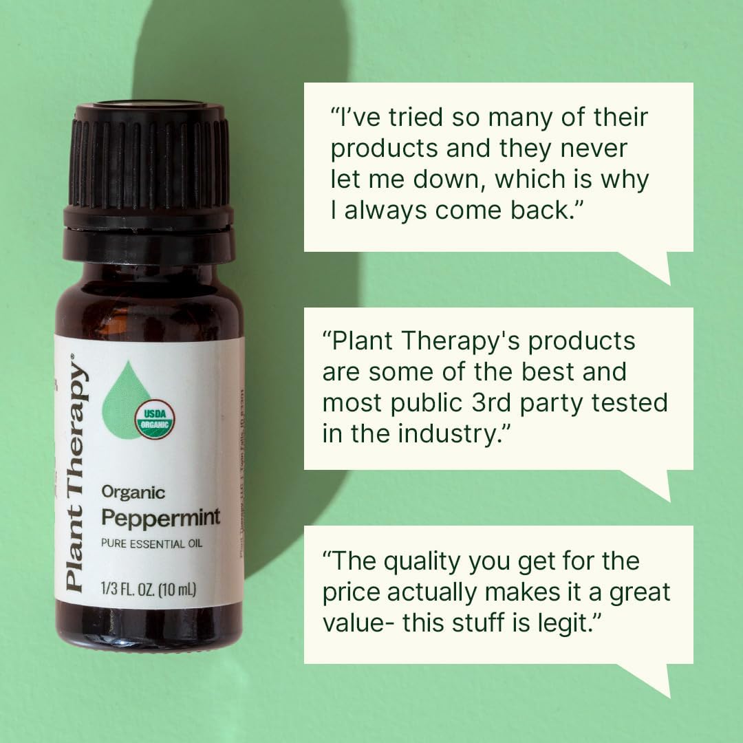 Plant Therapy Organic Peppermint Essential Oil 30 mL (1 oz) 100% Pure, Undiluted, USDA Certified Organic Aromatherapy, for Neck Tension and Muscle Discomfort