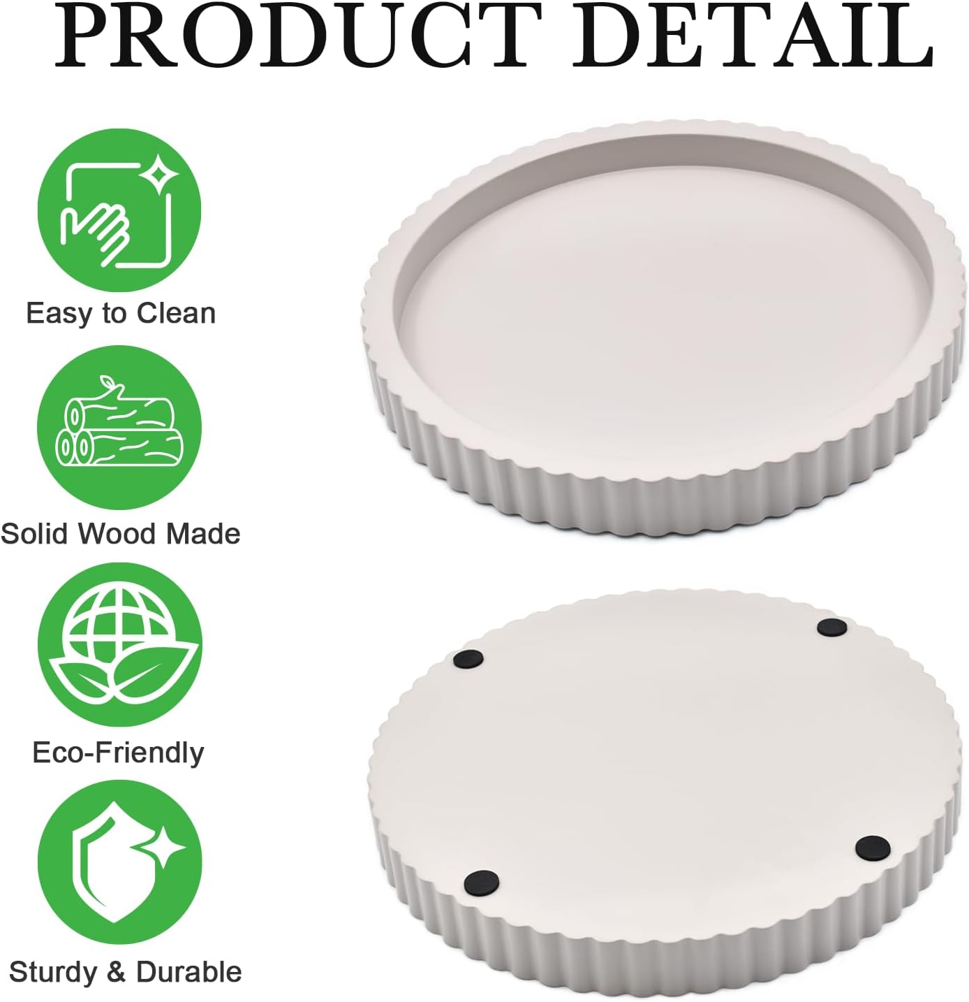 Modern Decorative Tray for Coffee Table, 11" Wooden Gray Beige Round Small Decor Tray for Candle, Perfume, Vanity, Kitchen Island Counter & Table Centerpiece