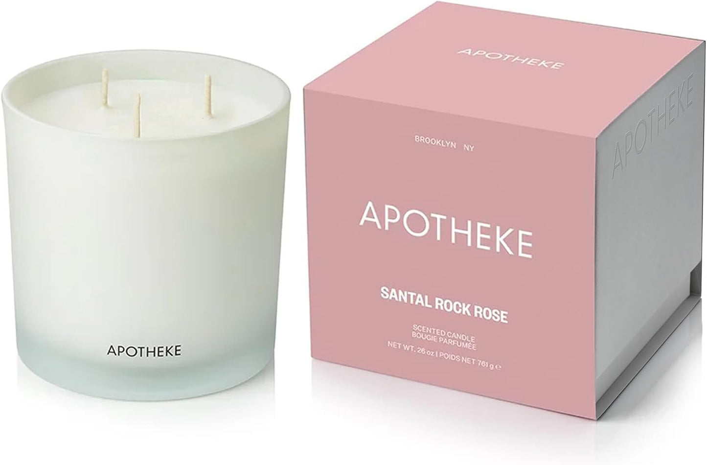 Apotheke 3-Wick Scented Candles for Home, Santal Rock Rose - 26 oz Soy Wax Jar Candle Gift for Women - Long-Lasting Fragrance with Perfume-Grade Essential Oils - Sandalwood, Rose, Musk & Leather