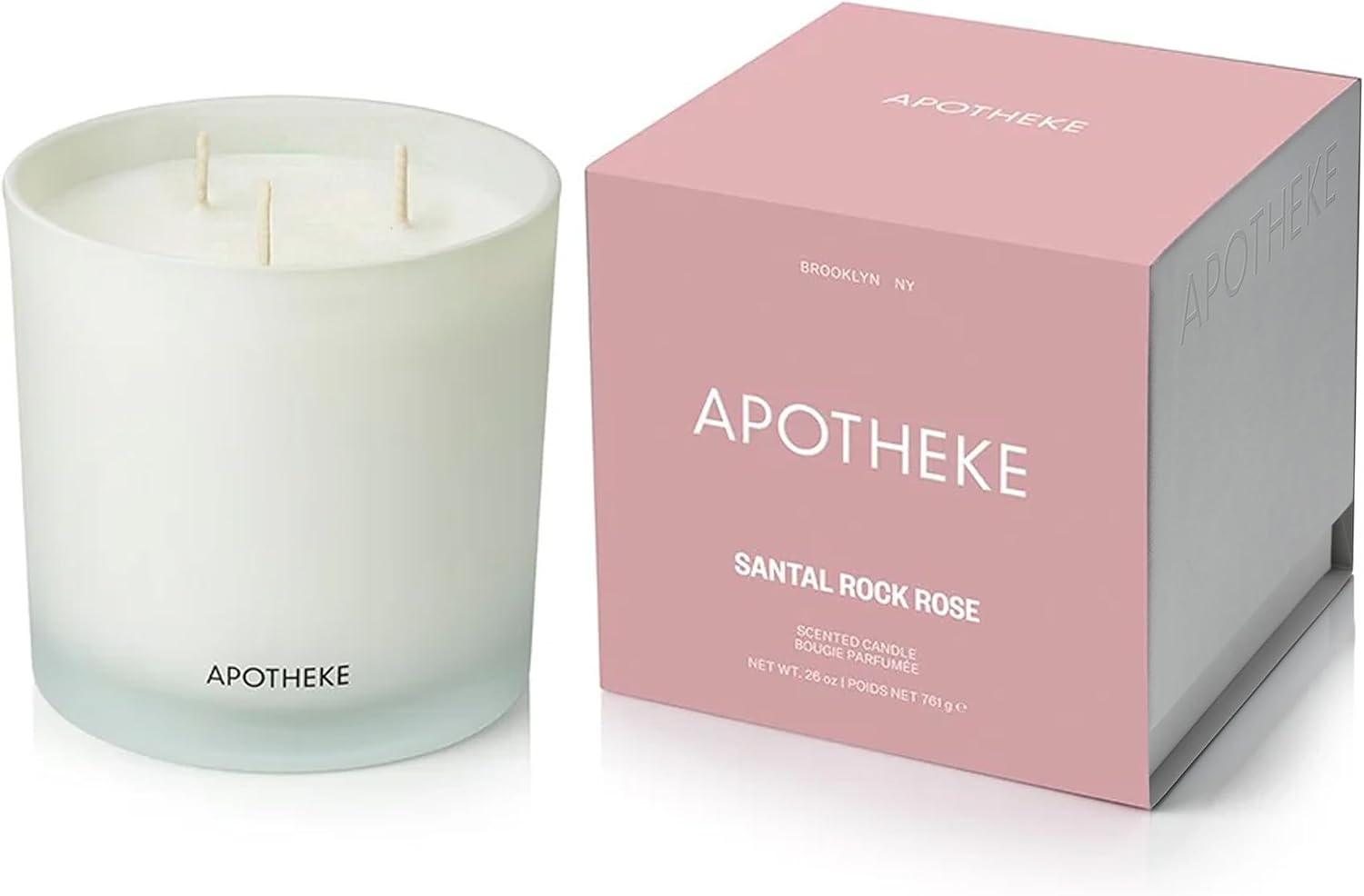Apotheke 3-Wick Scented Candles for Home, Santal Rock Rose - 26 oz Soy Wax Jar Candle Gift for Women - Long-Lasting Fragrance with Perfume-Grade Essential Oils - Sandalwood, Rose, Musk & Leather