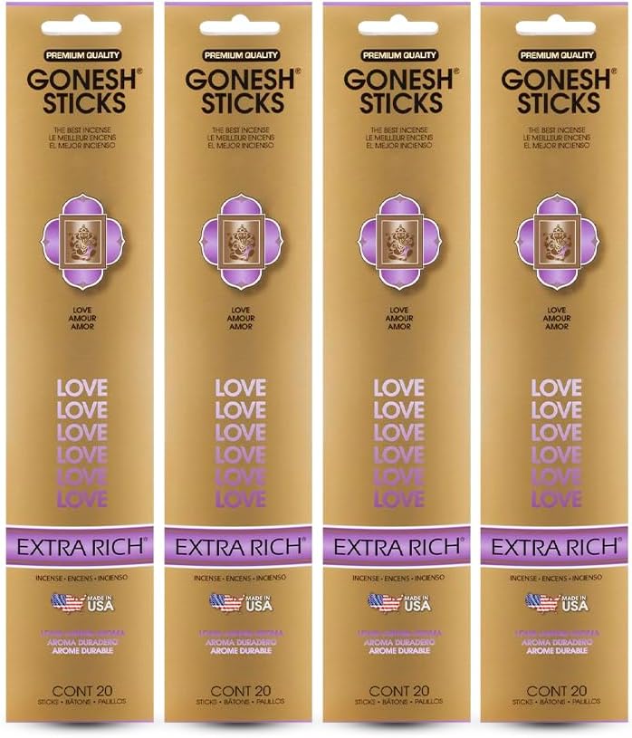 Gonesh - Extra Rich Scented Incense Sticks - Non-Toxic 10” Slow Burn Aromatic Sticks - Love - 80 Pack