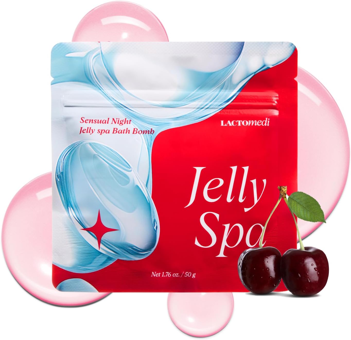 LACTOMEDI Jelly Spa Bath Bomb | Bath Slime for Couples | Romantic Cherry Scented Powder-to-Jelly Spa | pH-Balanced Formula with LACTO BVTC™ | 50g x 3EA
