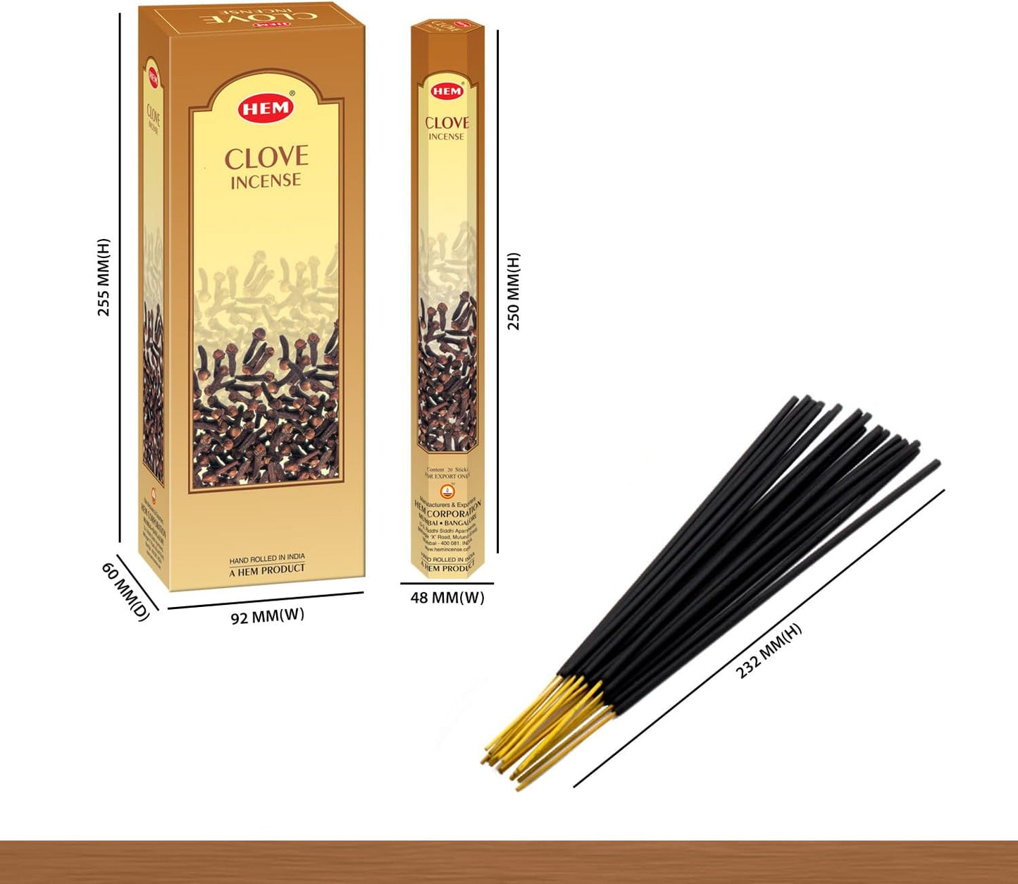 Hem Clove Incense Sticks – Pack of 6 Boxes (120 Sticks Total, 9-Inch Long) | Natural Hand-Rolled Fragrance for Meditation, Relaxation & Positivity | 20g Each Box