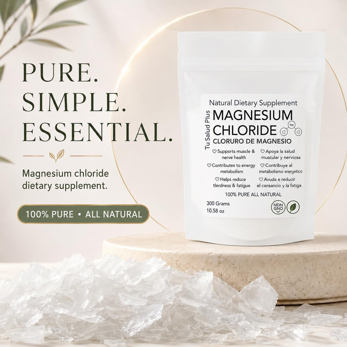 Magnesium Flakes 300g – Cloruro de Magnesio Puro, Pure Magnesium Chloride Flakes for Bath, Relaxation, Muscle &amp; Skin Care