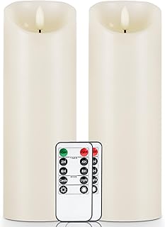 5plots 9" x 3" Flickering Flameless Candles - Battery Operated Wax LED Candles - Amber Yellow Light with Remote and Timers Set of 2, Ivory, for Home Decor, Candle Sconces