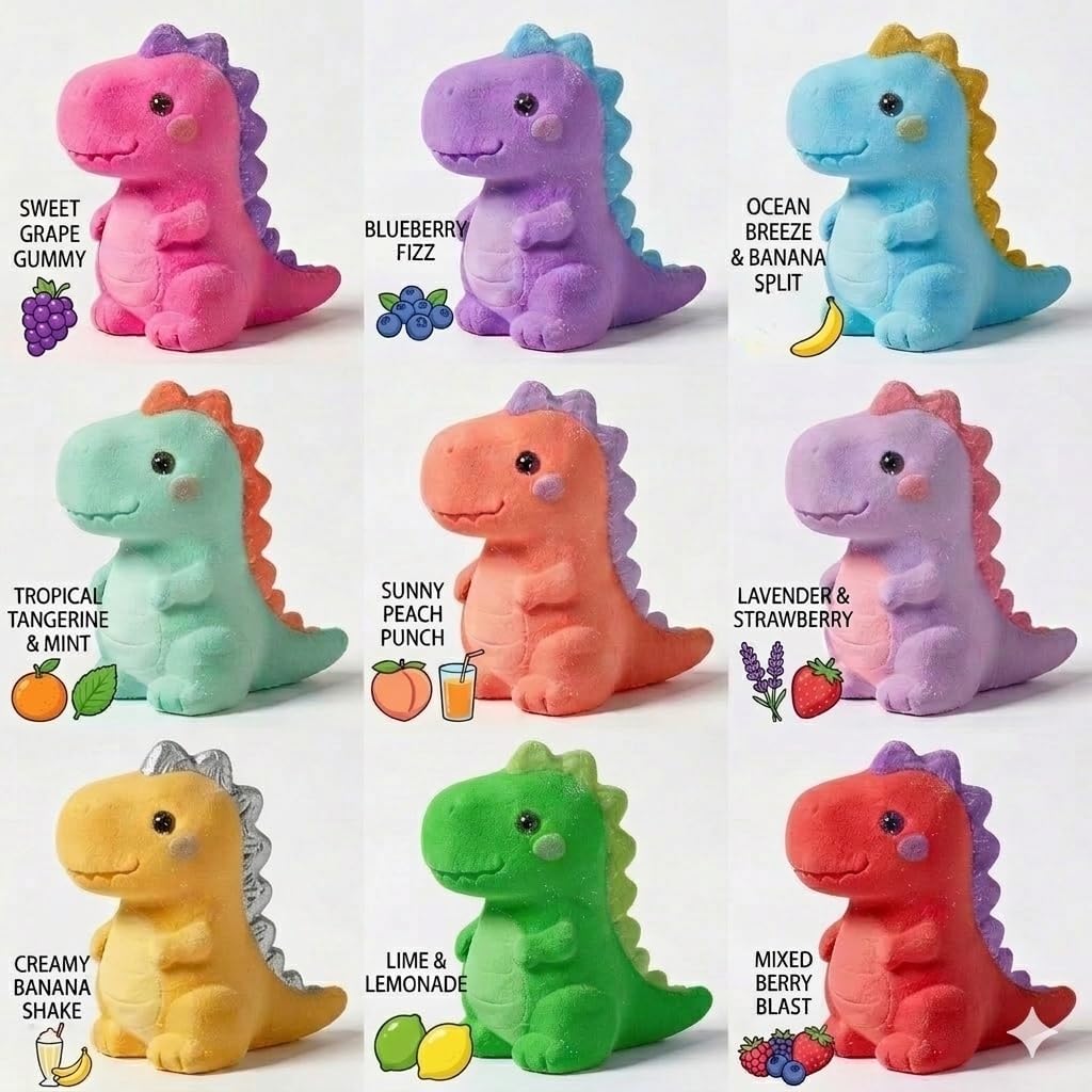9 Pack Dinosaur Bath Bombs with Surprise Toys Inside for Kids - Natural & Gentle Fizzy with 9 Soothing Fruit Scents - Surprise Dino Bath Sets for Boys Girls, Birthday Gifts & Bedtime Relax