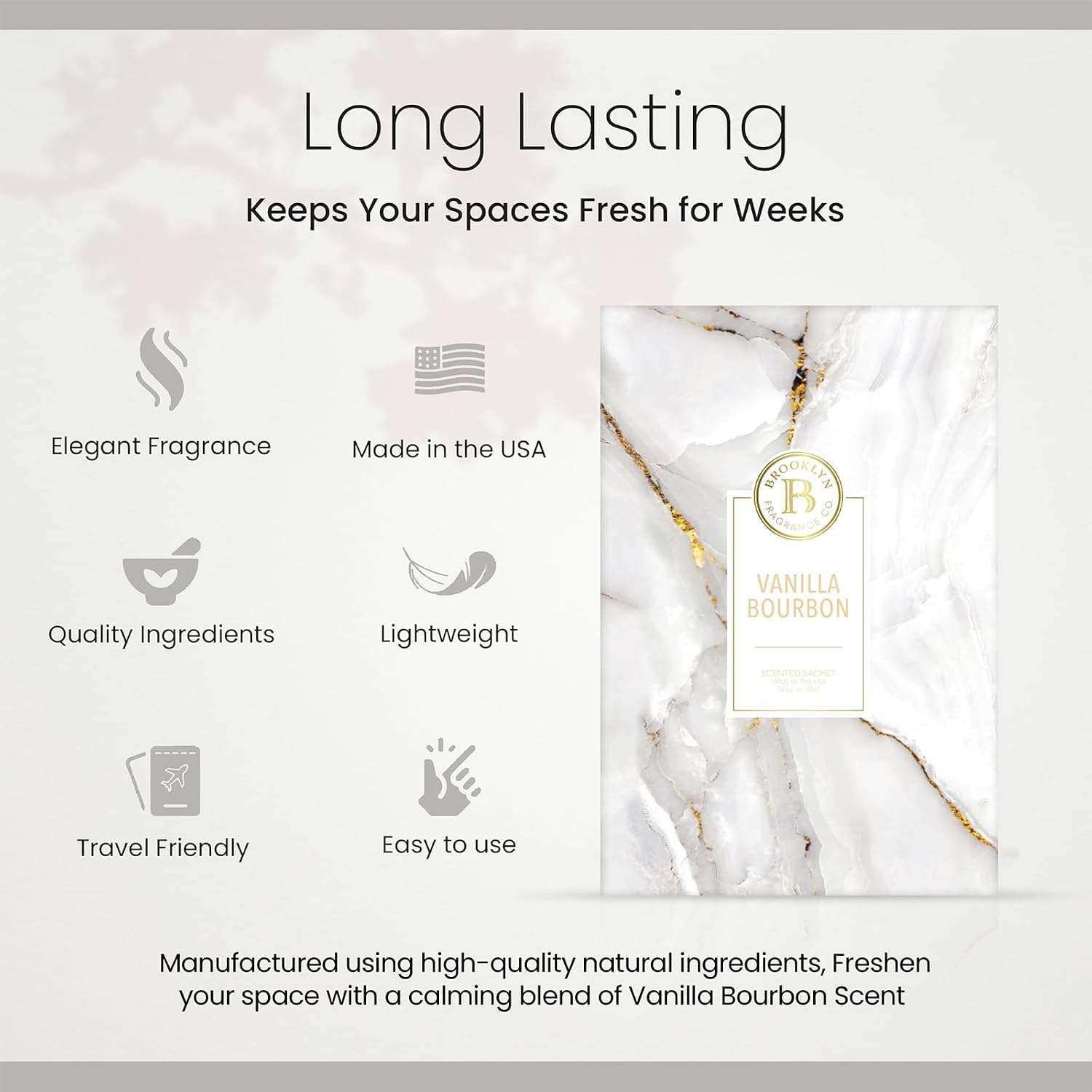 Brooklyn Fragrance Co- Marble - Vanilla Bourbon – Home Fragrance Aromatic Sachets: Premium Long-Lasting Aroma, for Drawers Dressers Closets Car Kitchen,