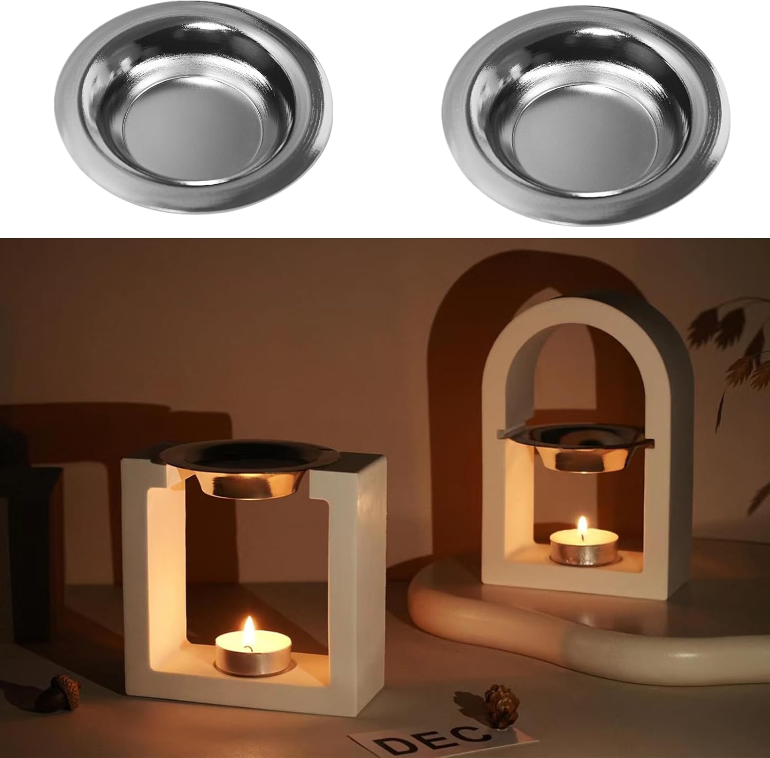 Spero 2 Pcs Oil Warmer Dish Wax Warmer Replacement Dish Round Metal Wax Tray Candle Wamer Bowl Plate for Electric Lamps Oil and Tart Warmers