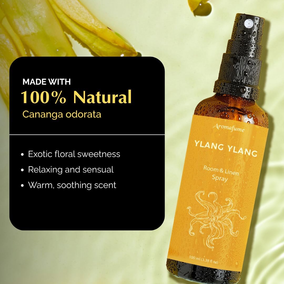 Ylang Ylang Room, Linen & Pillow Spray by Aromafume | 100ml/3.38 fl oz | with Ylang Ylang Essential Oil | Aromatherapy Spray | Mist for Bedding, Fabrics