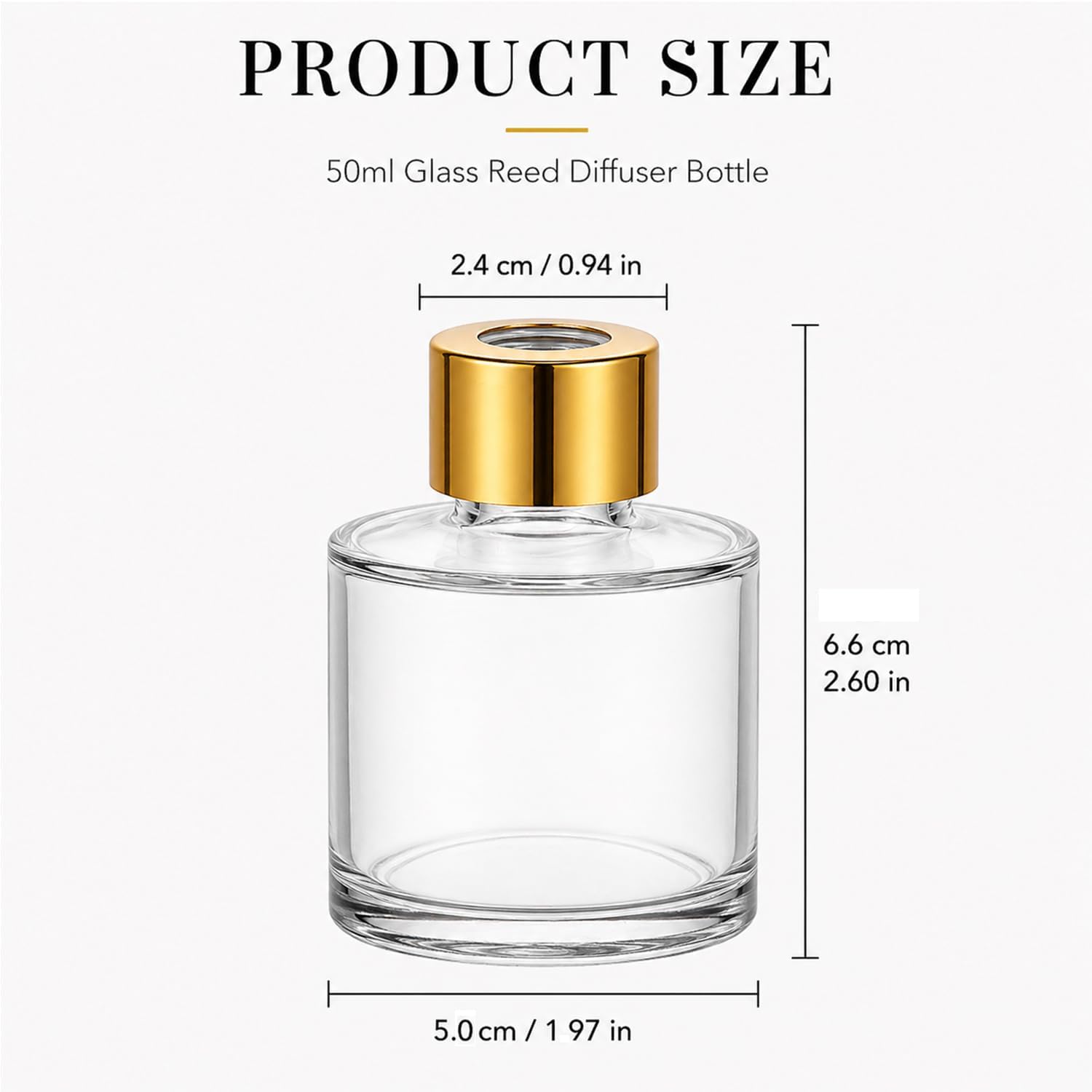 50ml Clear Glass Reed Diffuser Bottles Set of 4 Empty Aromatherapy Bottles with Gold Cap, Round Essential Oil Diffuser Container for Home Fragrance, DIY Scent, Bathroom, Office Decor