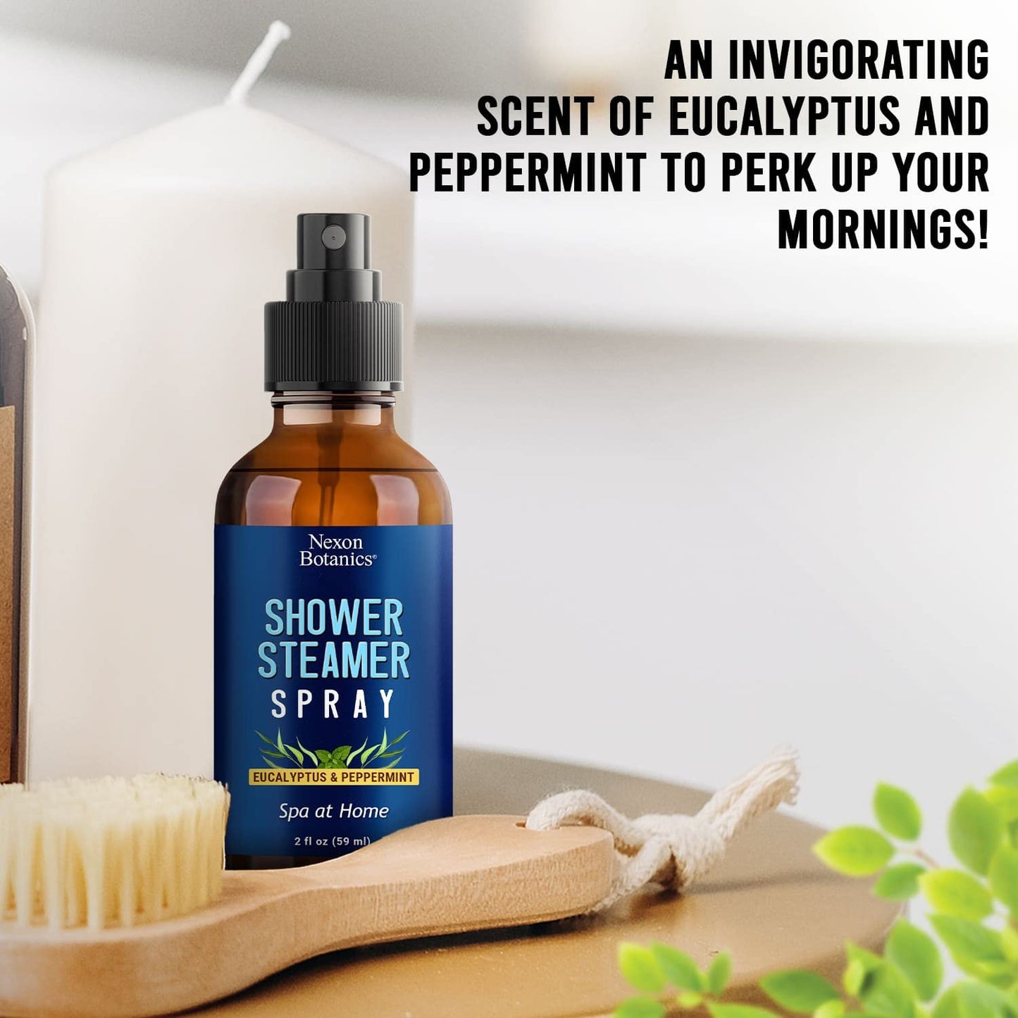 Eucalyptus & Peppermint Shower Steamer Spray 2 fl oz - Aromatherapy Mist for Spa with Pure, Natural Essential Oils - Refreshing Aroma for Clear Breathing & Mood Enhancement - Nexon Botanics