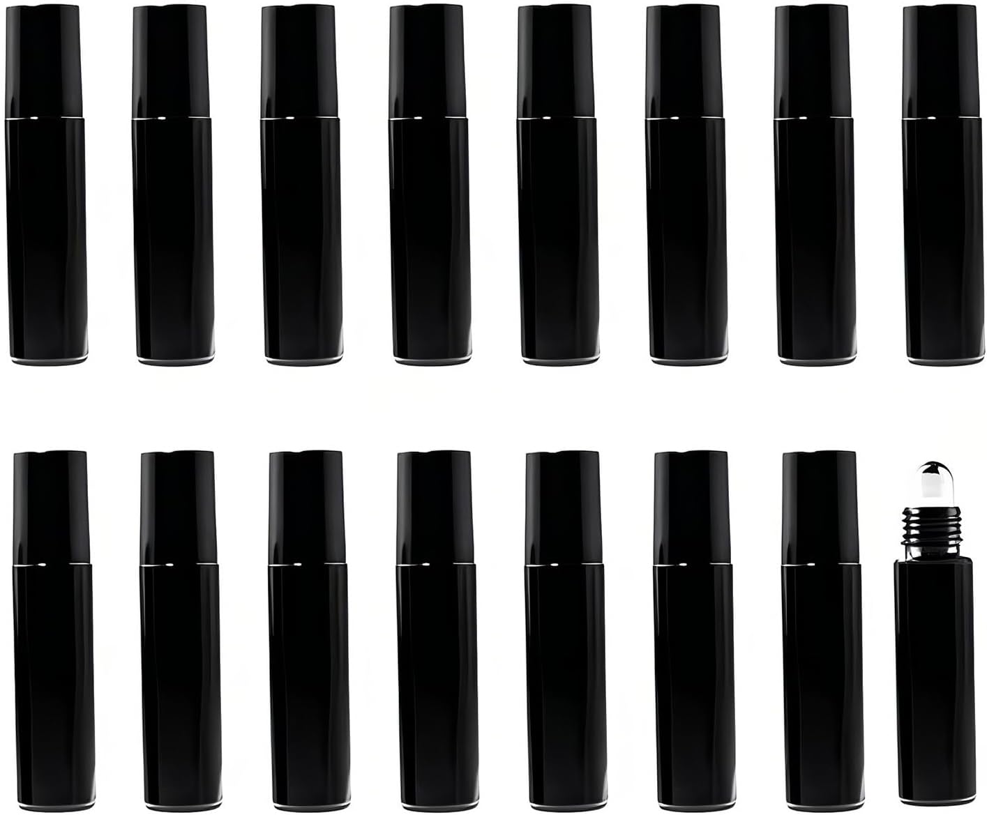 16Pcs Black Essential Oil Roller Bottles Roll On Bottles Perfume Sample Refillable Essential Oil Bottle with Stainless Steel Ball for Oils, Aromatherapy, Perfume, DIY and Blends 10ml