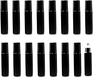 16Pcs Black Essential Oil Roller Bottles Roll On Bottles Perfume Sample Refillable Essential Oil Bottle with Stainless Steel Ball for Oils, Aromatherapy, Perfume, DIY and Blends 10ml
