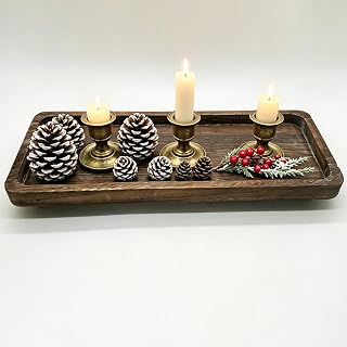 16x6.5x1 Inch Distressed Large Wooden Candle Tray, Christmas Rustic Farmhouse Tealight Holder for Table Centerpiece (Large Brown)