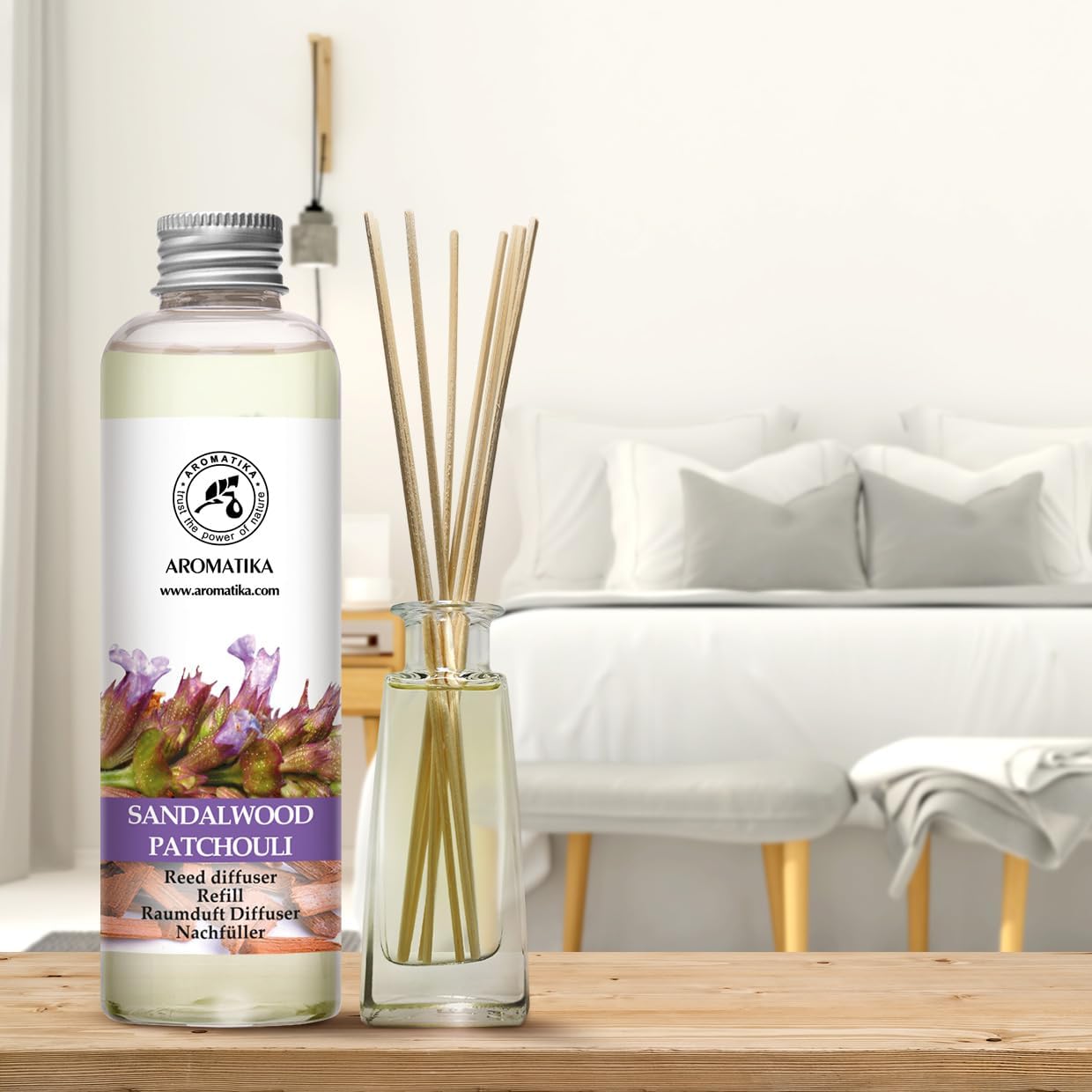Reed Diffuser Refill Sandalwood & Patchouli 6.4 fl oz - Scented Refill with Essential Oils - Home & Office Fragrance - Aromatherapy - Spa, Boutique