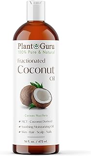 Plant Guru Fractionated Coconut Oil 16 fl. oz. 100% Pure MCT Natural Carrier - Skin, Face, Body, Massage and Hair Growth Moisturizer, Great for Diluting Aromatherapy Essential Oils