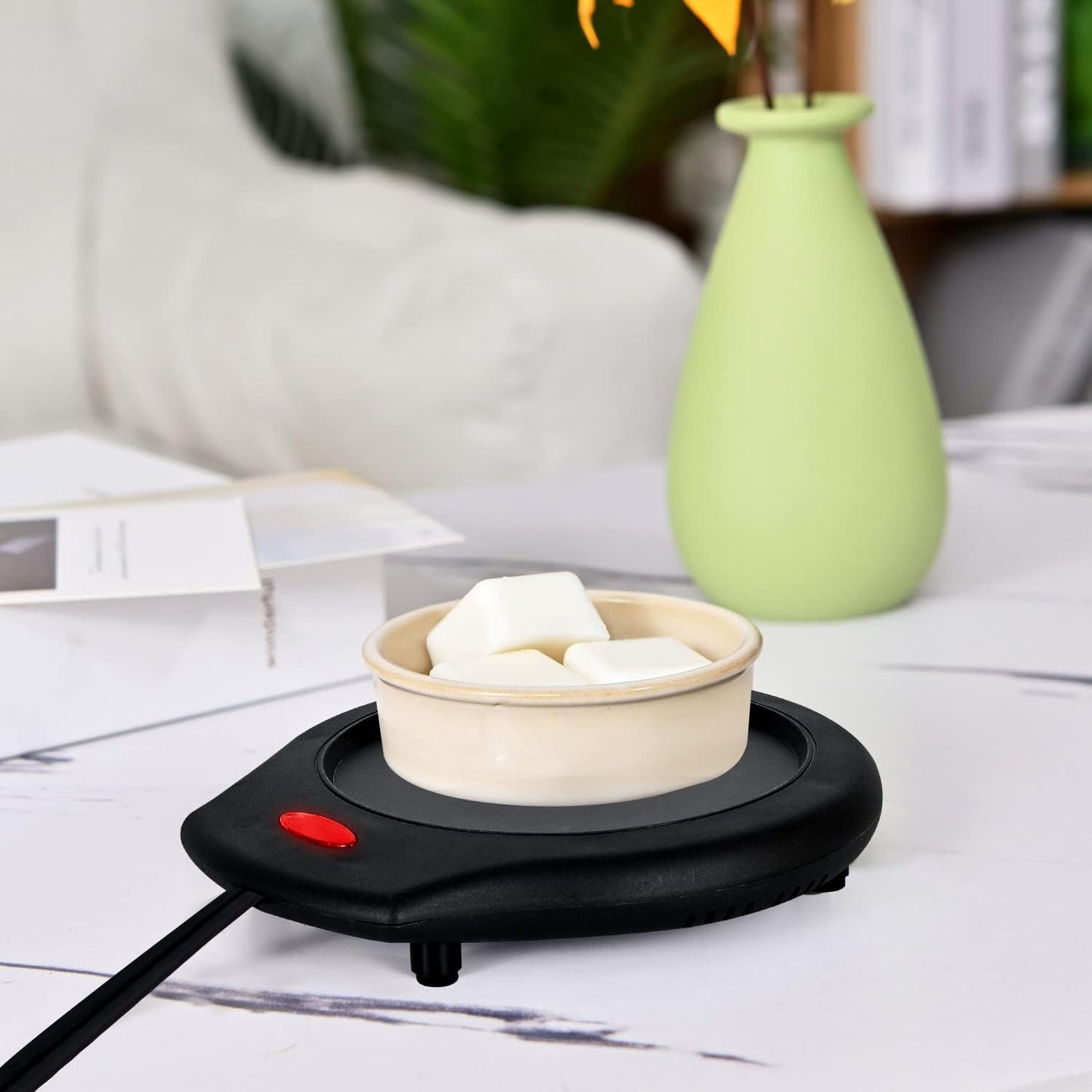ASAWASA 2Pcs Candle Warmer Plate and Mug Warmer for Large Jar, Safely Releases Scents Without a Flame, Keeps Coffee Tea Milk and Soups Warm in Your Home Office Desktop (Black)