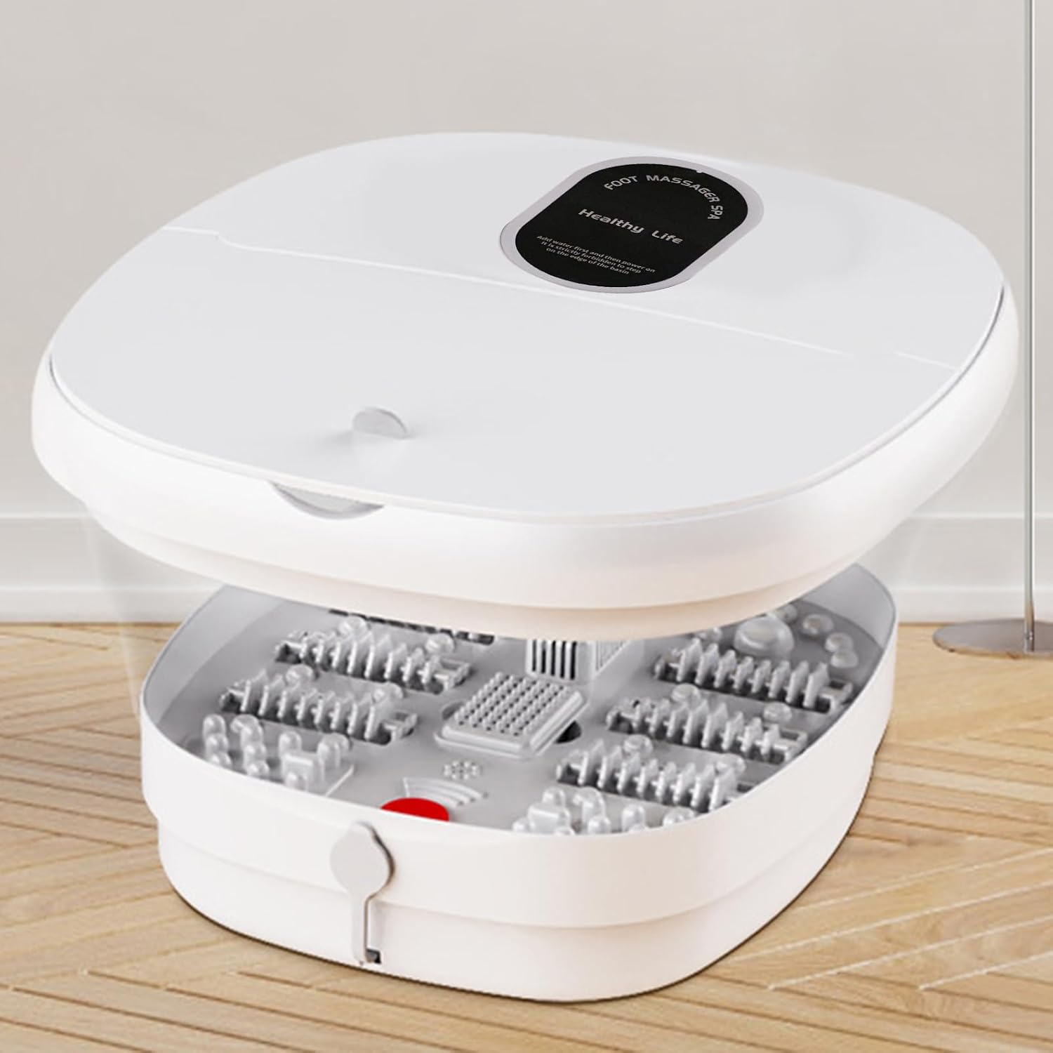 Collapsible Foot Spa with Heat Bubble, Red Light, Timer Function and Temperature Control, Foot Bath Massager with 8 Shiatsu Massage Rollers for Relaxation and Stress Relief White