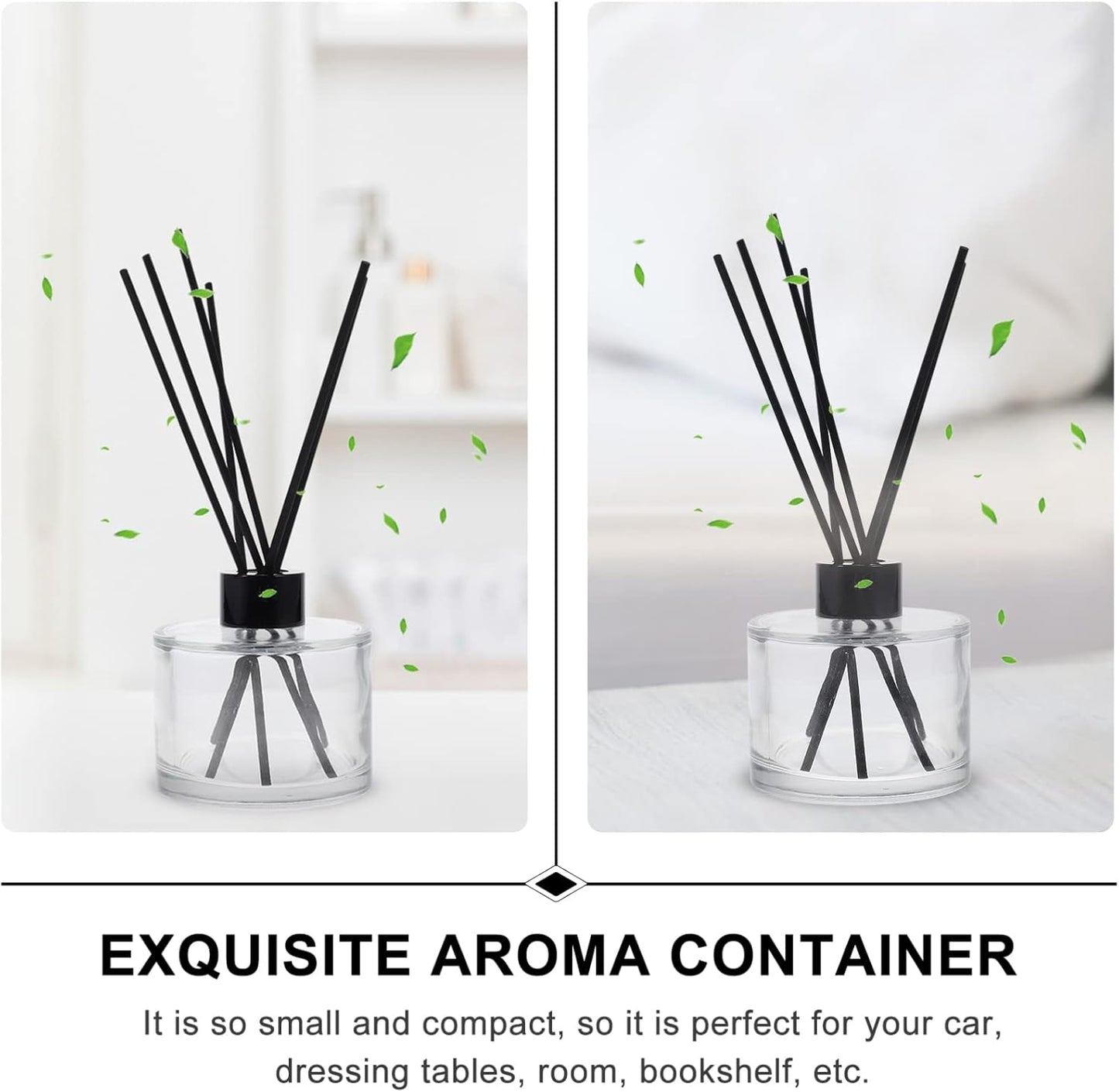 1set Glass Bottles Reed Diffuser Bottle Black Rattan Sticks Refillable Perfume Diffuser for Home Car Living Room Decor and Spa