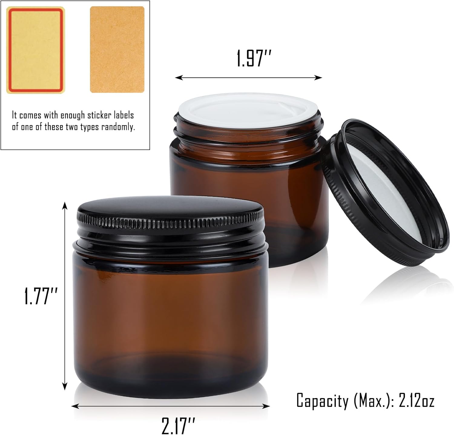 2oz Empty Amber Glass Jars with Lids 24 Pack Cosmetic Containers with Lids for Travel Lotion Cream Candle