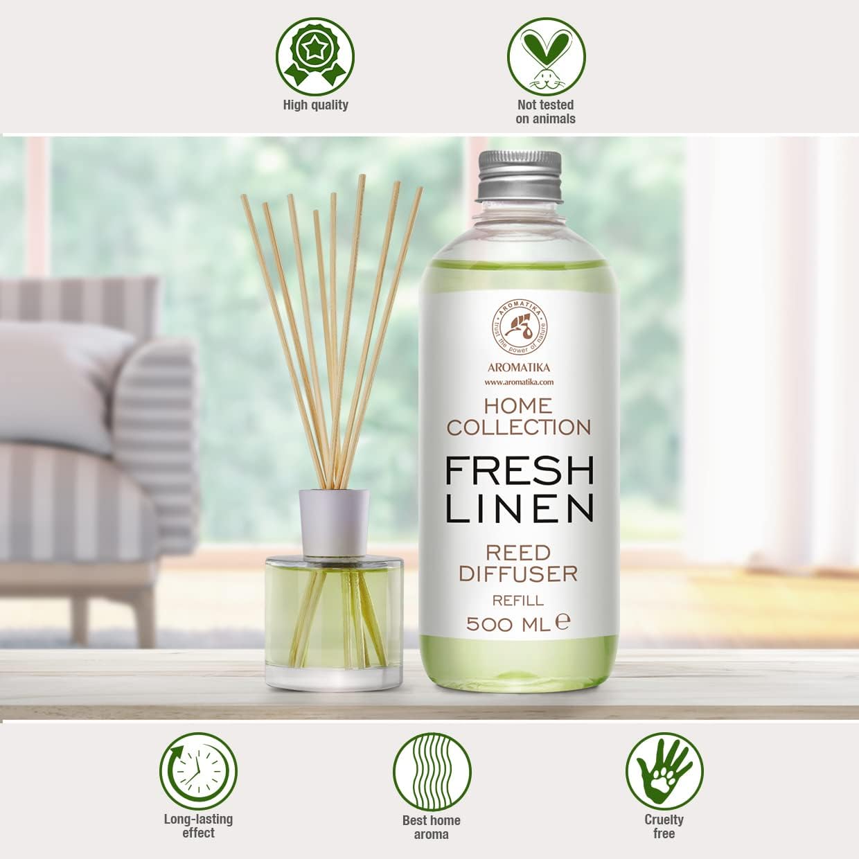 Refill Reed Diffuser Fresh Linen - Set 2 х 17 Fl Oz - Aroma Refill for Reed Diffuser - Long Lasting Home Fragrance - Air Freshener - Fresh Scent - Aromatherapy - Home Decor - Air Diffuser