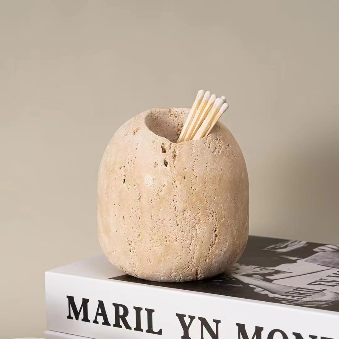 Travertine Match Holder Toothpick Holder Cute Beige Matches Jar Matchstick Holder/ 3x3x3 / Matches NOT Included