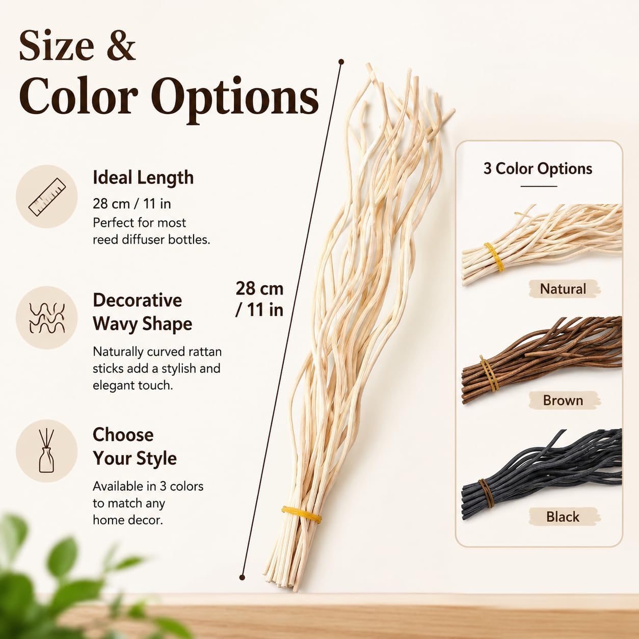 10Pcs Wavy Rattan Reed Diffuser Sticks, Natural Rattan Fragrance Aromatherapy Volatile Replacement Refill Essential Sticks (Black)