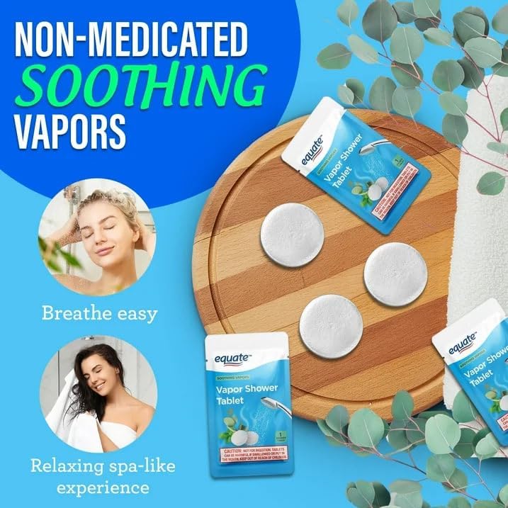 Equate Vapor Shower Tablets, Eucalyptus & Menthol Scent, Non-Medicated Aromatherapy Steamers with Essential Oils, 5 Count