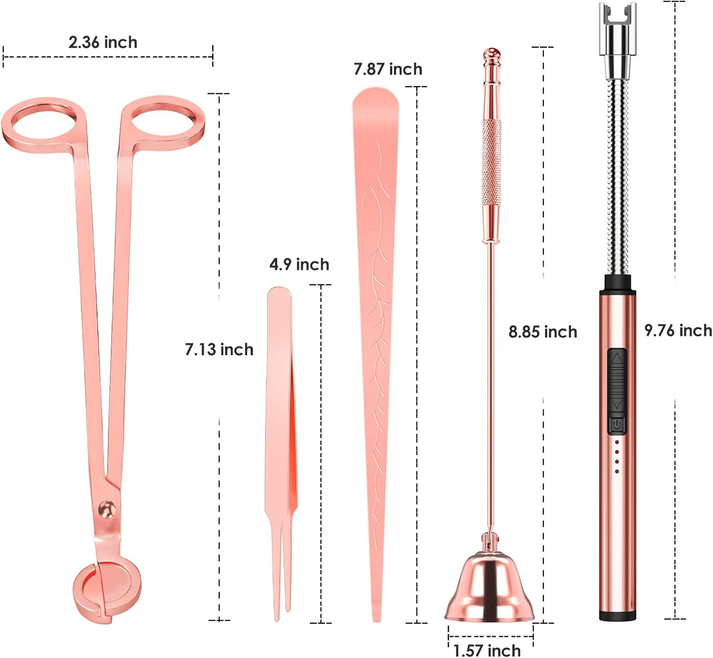 5 in 1 Candle Accessory Set,Candle Wick Trimmer Cutter Set,Candle Wick Dipper,Candle Wick Snuffer,Rechargeable Candle Lighter,Tweezers,Stainless Steel Candle Care Kit Gift for Aromatherapy
