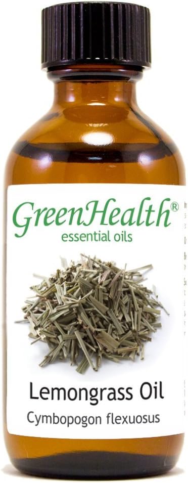 GreenHealth Essential Oil - 2 fl oz (59 ml) Glass Bottle with Cap - 100% Pure Essential Oil (Lemongrass)